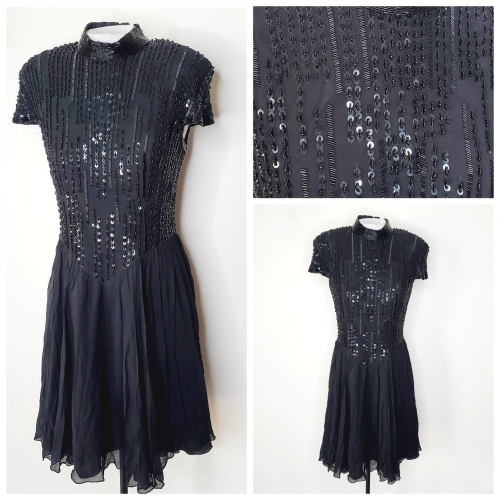 Vintage Nipon Elegant Black Sequin Dress